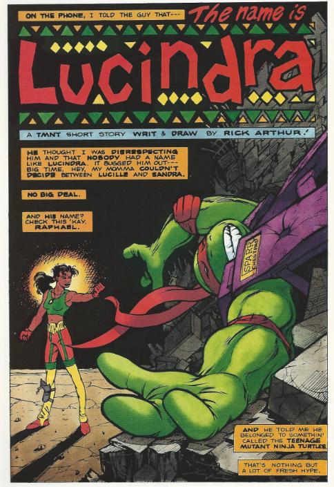 Turtle Soup (Vol. 2) #1.  Art by Rick Arthur.  Lucindra's first appearance was 